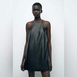 Zara Sleek Black Halter Mini Dress